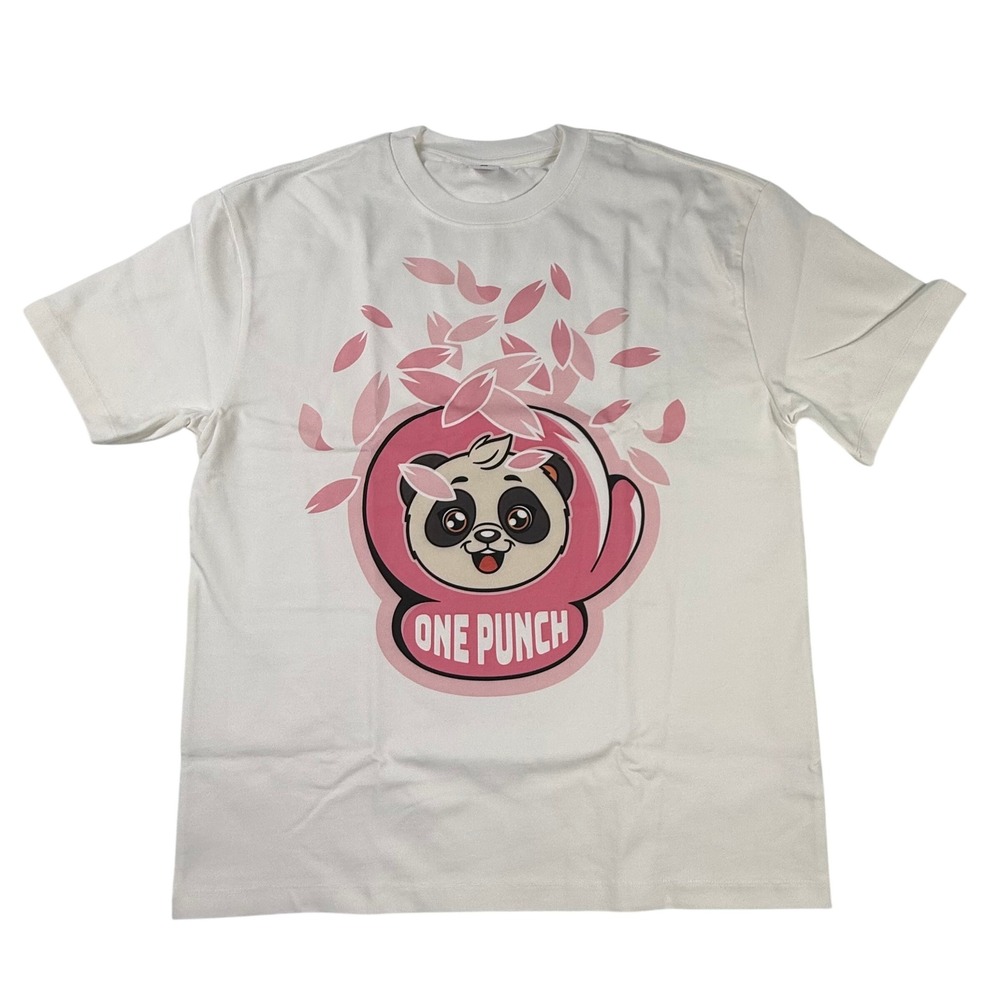 One Punch White Panda Graphic Tee Short Sleeve Cotton Shirt Mens Medium M